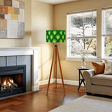 Green 70s Retro Tripod Floor Lamp – Midcentury Peacock Eye Linen Shade - retro floor lamps