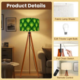 Green 70s Retro Tripod Floor Lamp – Midcentury Peacock Eye Linen Shade - retro floor lamps