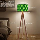 Green 70s Retro Tripod Floor Lamp – Midcentury Peacock Eye Linen Shade - retro floor lamps