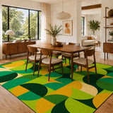 Green 70s Vintage Area Rug 12x9 – Plush Midcentury Non-Slip Floor Mat - retro rug