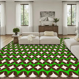 Green Brown White 70s Retro Area Rug – Large Midcentury Non-Slip Carpet - 144’’x108’’ - Rugs & Mats - retro