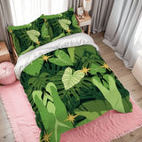 Green Monstera Leaf Retro Duvet Cover Set: Midcentury Botanical Bedding - One Size - retro bedding