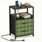 Green Plaid Style Retro 60s Bedside Cabinet with Integrated Power Access - retro bedside table