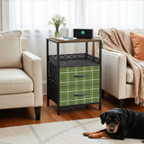 Green Plaid Style Retro 60s Bedside Cabinet with Integrated Power Access - retro bedside table