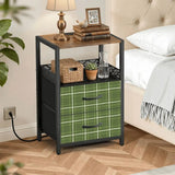 Green Plaid Style Retro 60s Bedside Cabinet with Integrated Power Access - retro bedside table