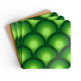 Green Retro 70s Corkwood Coaster Set | Midcentury Home Decor Gift - retro table linen