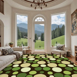 Green Retro Polka Dots Midcentury Retro Rug – Soft 70s Style Non-Slip Rug - retro rug
