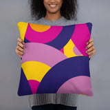 Groovy 70s RETRO THROW PILLOW Circles Pattern Yellow Pink Purple Midcentury Cushion - retro pillow