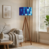 Blue Tones Ombrè Squares Retro Tripod Floor Lamp - Nordic Wooden Light