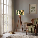 Scandi Retro Tripod Floor Lamp - 70s Moss Green Yellow Beige Dots