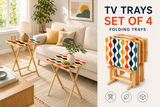 Retro Midcentury TV Dinner Tables – 4 Folding Trays with Rack