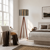 Weathered Wood Retro Tripod Floor Lamp - Rustic Driftwood Linen Shade