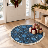 Navy Blue Woodland Animals Round Winter Rug with Tassels – Folk Retro