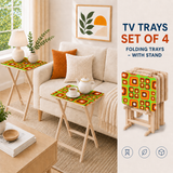 Retro 70s Style Folding TV Trays Set of 4 + Storage Rack Wooden Tables