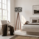 Retro Black & White Zebra Print LED Tripod Floor Lamp with Remote