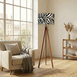 Retro Black & White Zebra Print LED Tripod Floor Lamp with Remote