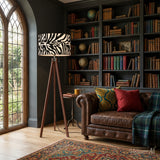 Retro Black & White Zebra Print LED Tripod Floor Lamp with Remote