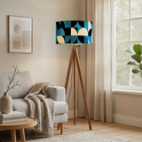 Mid-Century Modern Tripod Floor Lamp: Blue Geometric with LED Remote