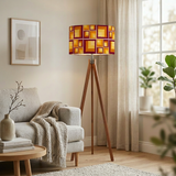 70s Retro Tripod Floor Lamp: Yellow Brown Linen Shade, Smart LED