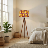 70s Retro Tripod Floor Lamp: Yellow Brown Linen Shade, Smart LED