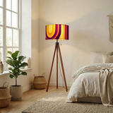 70s Retro Tripod Floor Lamp: Orange Burgundy Linen Shade, Smart LED
