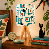 Atomic Cat Retro Tripod Table Lamp: Midcentury Linen Shade, Remote LED
