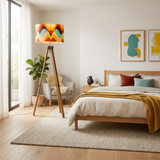 Scandi Retro Tripod Floor Lamp, Wavy Multicolor Midcentury Pattern