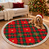 Round Retro Christmas Rug with Tassels – 4 Sizes Poinsettia Tartan