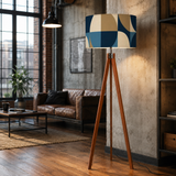 Nordic Wooden Retro Tripod Floor Lamp: Blue Brown White 60s Geometric