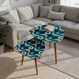 Blue Beige Vintage 70s Bath Mat Set 3pcs | Retro Midcentury Bathroom