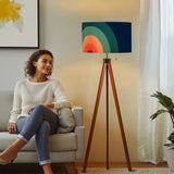 Retro 70s Rainbow Midcentury Duvet Cover Set: Blue Green Orange Bedding