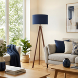Deep Indigo Oceanic Ink Blue Retro Wooden Tripod Floor Lamp