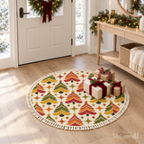 70s Retro Orange Olive Midcentury Round Christmas Rug with Tassels
