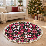 Black & Red Folk Art Round Christmas Rug with Tassels – Nordic Retro