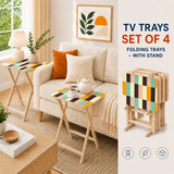 Wooden TV Dinner Trays Set of 4 with Storage Rack – Retro Folding Tables