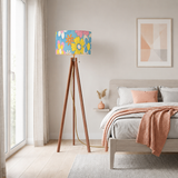 70s Flower Power Retro Wooden Tripod Floor Lamp, LED Remote Control