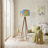 70s Flower Power Retro Wooden Tripod Floor Lamp, LED Remote Control