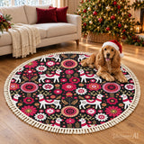 Black & Red Folk Art Round Christmas Rug with Tassels – Nordic Retro
