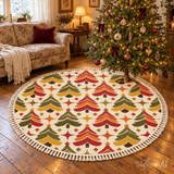 70s Retro Orange Olive Midcentury Round Christmas Rug with Tassels