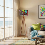 Retro Nordic Tripod Floor Lamp: 1960s Pattern Linen Shade, Smart LED Remote
