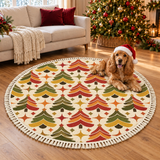 70s Retro Orange Olive Midcentury Round Christmas Rug with Tassels