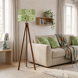 Retro Scandi Tripod Floor Lamp - Green White 70s Abstract Flowers