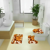 Bold Floral 70s Style Bathroom Mat Set | Retro Midcentury 3-Piece Rugs