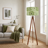 Retro Scandi Tripod Floor Lamp - Green White 70s Abstract Flowers