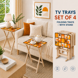 Wooden TV Tray Tables Set – Retro 70s Folding Tables for Small Spaces