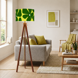 70s Floral Retro Scandi Tripod Floor Lamp - Green Yellow Shade Flowers