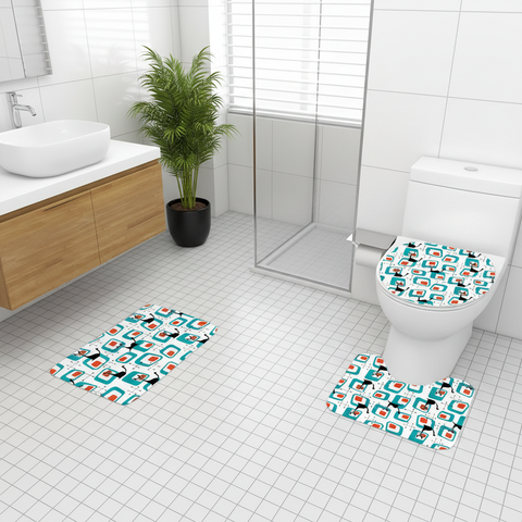 Atomic Cat Retro Midcentury Bath Rug Set | 3-Piece Vibrant 60s Decor