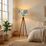 Retro Scandinavian LED Tripod Floor Lamp – Blue & White Toile de Jouy