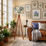 Retro Scandinavian LED Tripod Floor Lamp – Blue & White Toile de Jouy