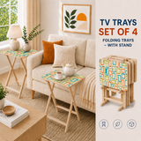 Atomic Wooden TV Tray Tables Set of 4 – Retro Folding Tables for Small Spaces